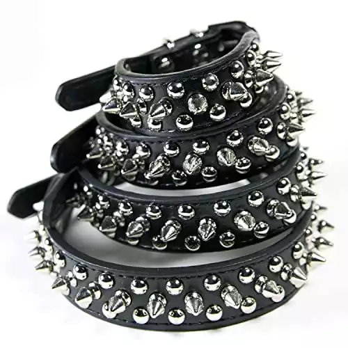 CoreLife Spiked Dog Collar / Cat Collar, Studded Vegan Leather Pet Collar for Dogs and Cats, Black