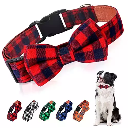 Dog Bow Tie Plaid Dog Collar, Apasiri Christmas Dog Collar
