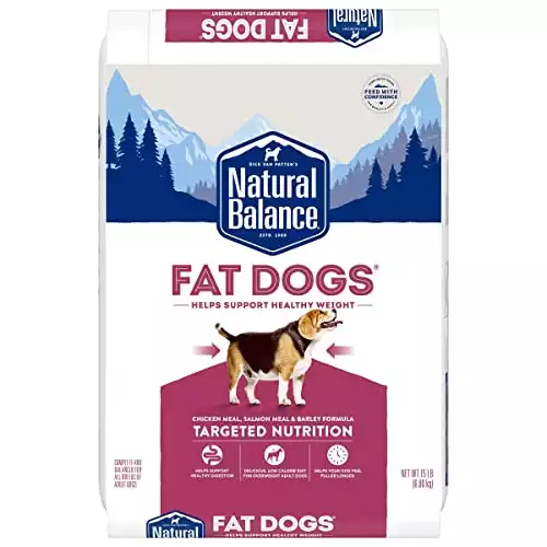 Natural Balance Fat Dogs | Low Calorie Chicken Meal, Salmon Meal, Garbanzo Beans, Peas & Oatmeal | Adult Low-Calorie Dry Dog Food for Overweight Dogs